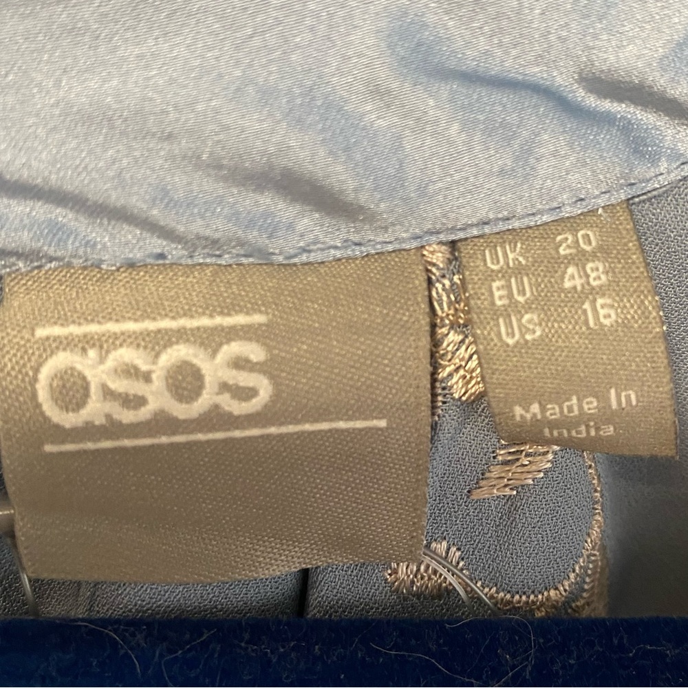 NWT Asos Curve Blue satin and Embroidered Fringe Dress - Picture 12 of 13